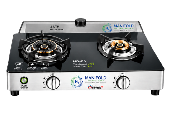 Model OM-2 twin-burner hydrogen stove with its 2 litre water tank